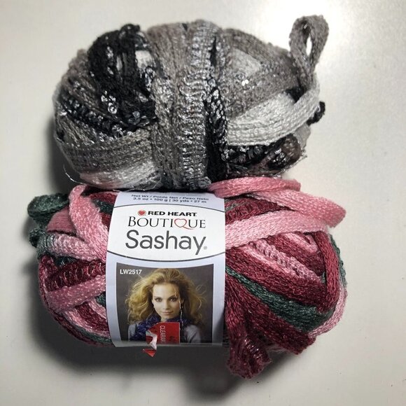 🛒 $8 - Sashay Scarf Yarn Silver Grey Black Pink #1792 - Picture 2 of 2